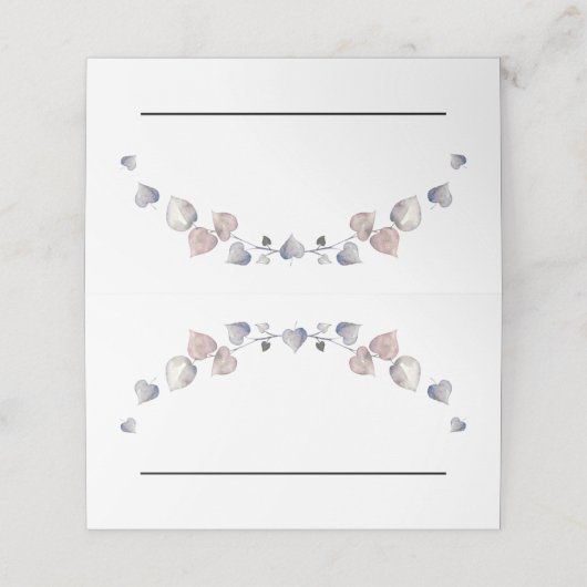 Soft Scottish Heather - Wedding Hearts Platzkarte (Außenseite Aufgefaltet)