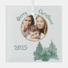 Soft Sea Green Photo Christmas Card Ornament Aus Glas