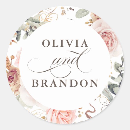 Soft Shades Floral Elegante Hochzeit Runder Aufkleber (Vorderseite)