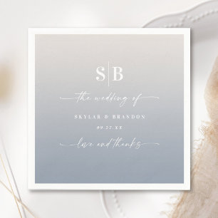 Soft Shadow Dusty Blue & Gardenia Wedding Monogram Serviette