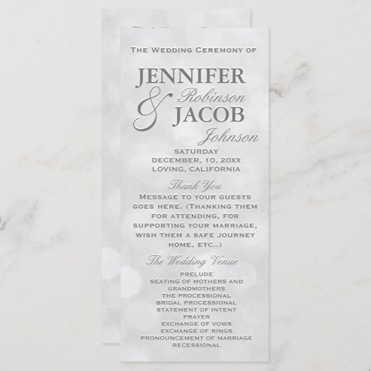 Soft Silver und White Bokeh Lights Hochzeitsprogra Programm (Vorne/Hinten)