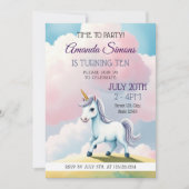 Soft Sky Unicorn Whimsical Girl 10th Birthday Einladung (Vorderseite)