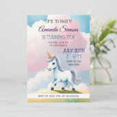 Soft Sky Unicorn Whimsical Girl 10th Birthday Einladung (Stehend Vorderseite)