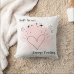 Soft Soul Throw Pillow – Customizable Text Kissen<br><div class="desc">Add a touch of gentle elegance to your home with this Soft Soul throw pillow, featuring a radiant line art heart surrounded by doodle lines, stars, and sparkles on a soft peach watercolor spot. Perfect for home décor, bedroom, or cozy living spaces, this pillow includes customizable text so you can...</div>