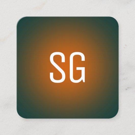 Soft Spot - Initialen - Orange auf dunkelgrün Quadratische Visitenkarte (Vorderseite)