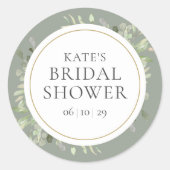 Soft Spring Blätter Silver Sage Brautparty Runder Aufkleber (Vorderseite)