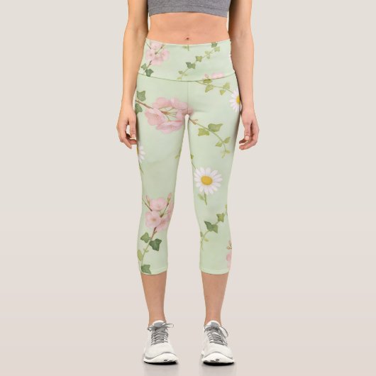 Soft Spring Blossom & Daisy Patterned Leggings (Vorderseite)