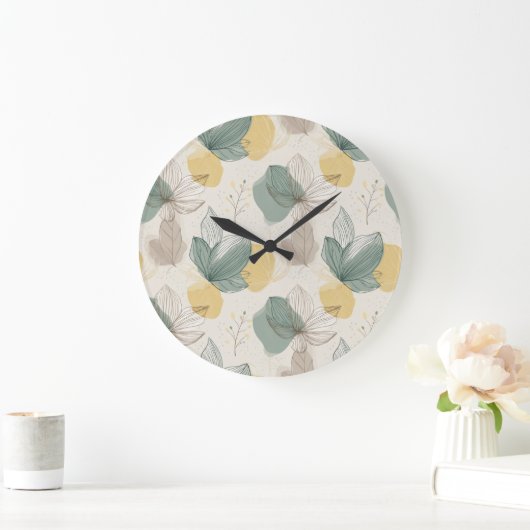 Soft Spring Botanical Wall Clock Große Wanduhr (Zuhause)