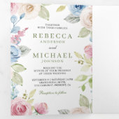 Soft Spring Floral All in One QR Code Wedding Dreifach Gefaltete Einladung (Innen Erste Seite)