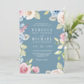 Soft Spring Floral Dusty Blue QR Code Wedding Einladung (Stehend Vorderseite)