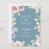 Soft Spring Floral Foto Dusty Blue Wedding Save The Date (Vorderseite)