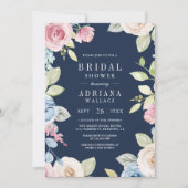 Soft Spring Floral Foto Navy Blue Brautparty Einladung (Vorderseite)