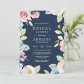 Soft Spring Floral Foto Navy Blue Brautparty Einladung (Stehend Vorderseite)