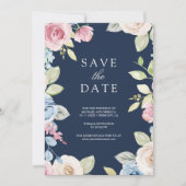 Soft Spring Floral Foto Navy Blue Wedding Save The Date (Vorderseite)