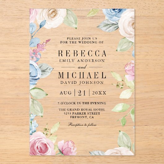 Soft Spring Floral Wedding Acryleinladungen (Vorderseite)