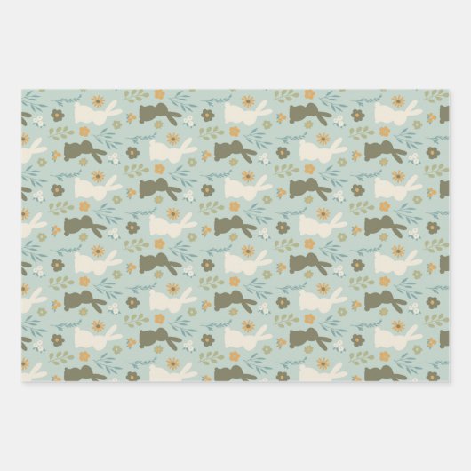 Soft Spring Hues Floral Bunny Set 3 Geschenkpapier Set (Vorderseite 3)