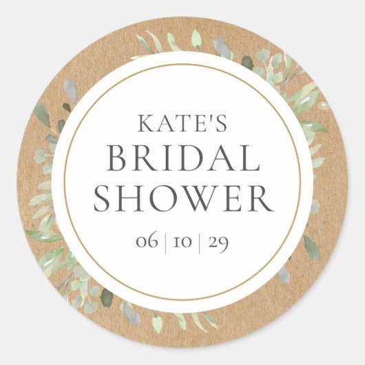 Soft Spring Verlasse Rustic Kraft Brautparty Runder Aufkleber (Vorderseite)