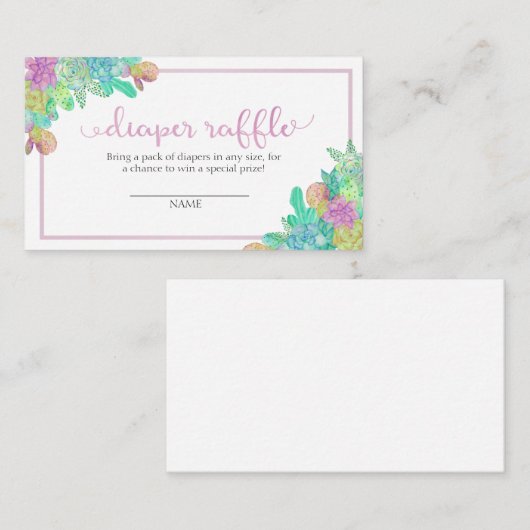 Soft Succulate & Cacti Girl Diaper Raffle Card Begleitkarte (Vorne/Hinten)
