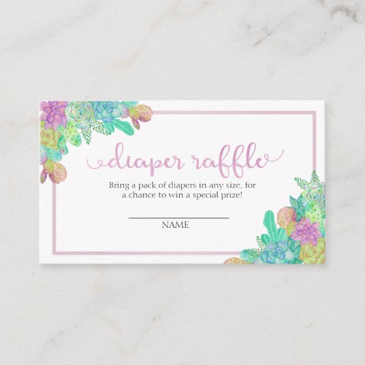 Soft Succulate & Cacti Girl Diaper Raffle Card Begleitkarte (Vorderseite)
