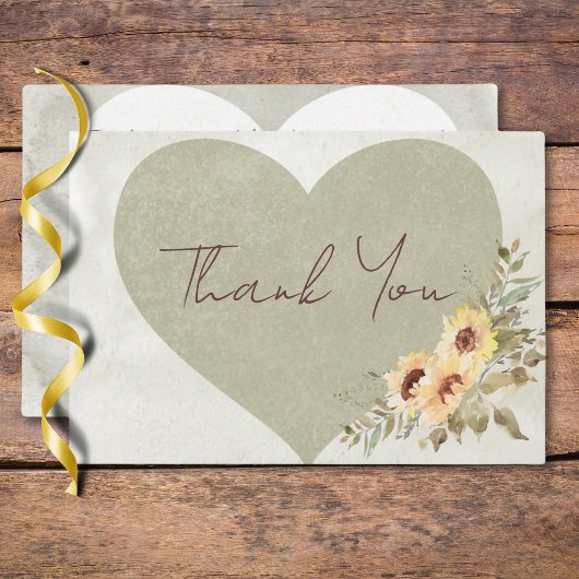 Soft Sunflowers Boho Heart Wedding Danke Karte