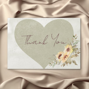 Soft Sunflowers Boho Heart Wedding Dankeskarte
