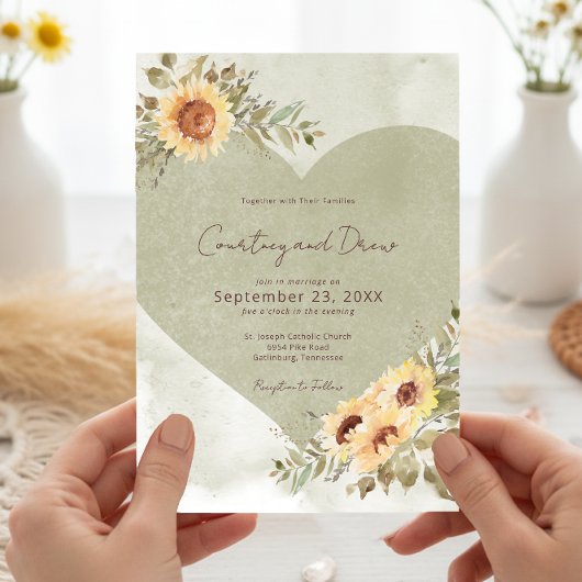 Soft Sunflowers Boho Heart Wedding Einladung