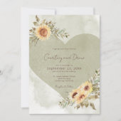 Soft Sunflowers Boho Heart Wedding Einladung (Vorderseite)