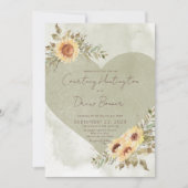 Soft Sunflowers Boho Heart Wedding Einladung (Vorderseite)