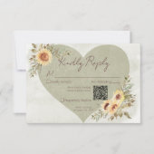 Soft Sunflowers Boho Heart Wedding QR Code RSVP Karte (Vorderseite)