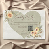Soft Sunflowers Boho Heart Wedding QR Code RSVP Karte