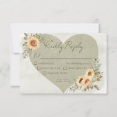 Soft Sunflowers Boho Heart Wedding RSVP Karte (Vorderseite)