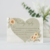 Soft Sunflowers Boho Heart Wedding RSVP Karte (Stehend Vorderseite)
