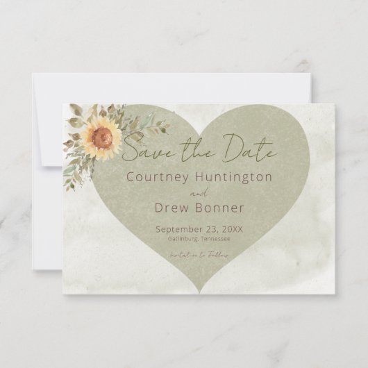 Soft Sunflowers Boho Heart Wedding Save The Date (Vorderseite)