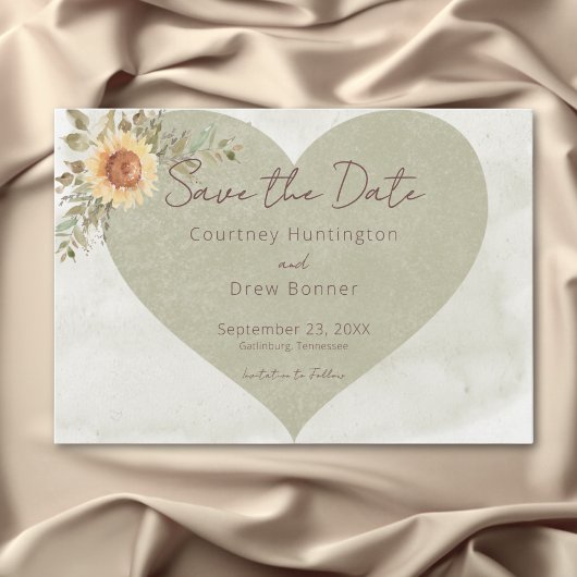 Soft Sunflowers Boho Heart Wedding Save The Date