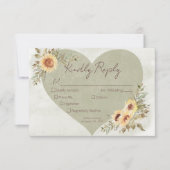 Soft Sunflowers Boho Herz Hochzeit Drei Abendessen RSVP Karte (Vorderseite)