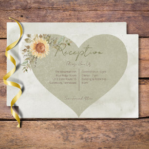 Soft Sunflowers Boho Herz Hochzeit Empfang Begleitkarte