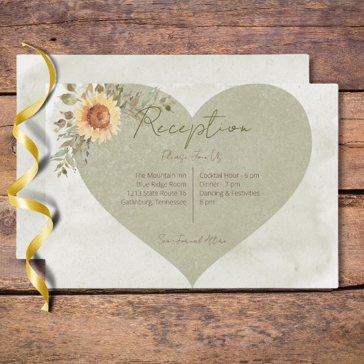 Soft Sunflowers Boho Herz Hochzeit Empfang Begleitkarte