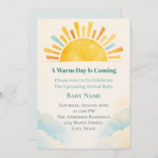 Soft Sunrise Baby Shower Einladung (Vorne/Hinten)