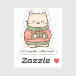 Soft Sweater Softer Heart Sticker | Cute Cozy Cat