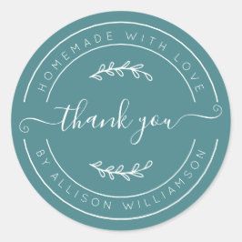 Soft Teal Homemade Thank You Label Runder Aufkleber