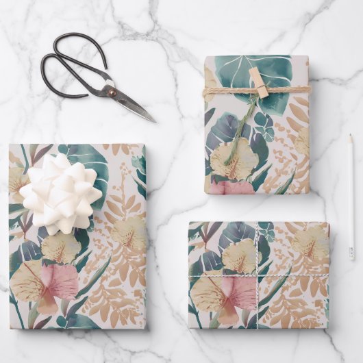 Soft Tropical Motif 3 Wrapping Paper Geschenkpapier Set (Vorderseite)
