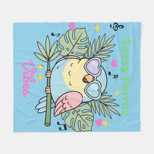 Soft Tropical "Sassy Parrot Vibes" Herzsonne Fleecedecke (Vorderseite (Horizontal))