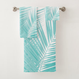 Soft Turquoise Palm Blätter Dream #1 Badhandtuch Set