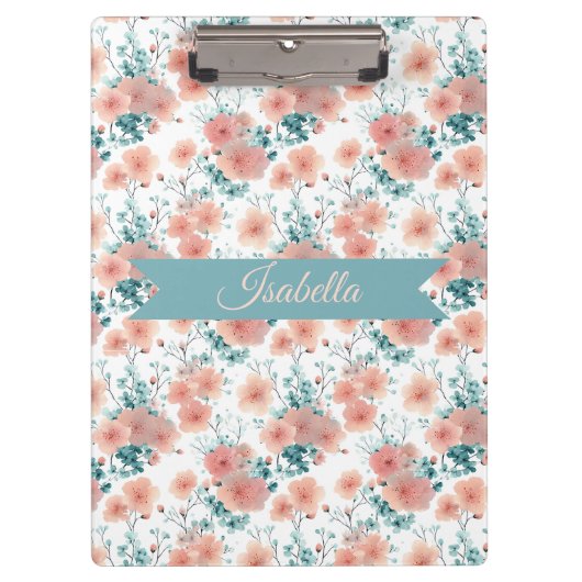 Soft Vintage Spring Pink Floral Personalized Klemmbrett (Vorderseite)