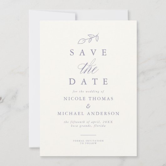 Soft Violet Arch Boho Minimal Leaf Foto Save The Date (Rückseite)
