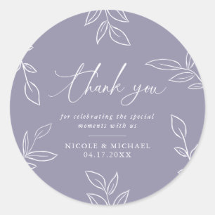 Soft Violet Elegante Blätter Hochzeit Vielen Dank Runder Aufkleber