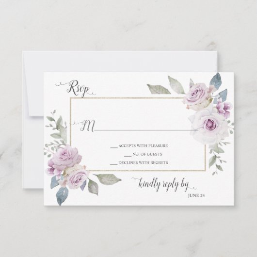 Soft Violet Lavendel Lila Gold Rose UAWG RSVP Karte (Vorderseite)