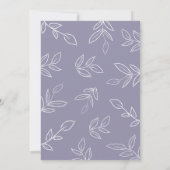 Soft Violet Minimalistisch Elegantes Leaf Brautpar Einladung (Rückseite)