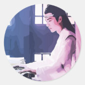 Soft Wangji spielen den Zither Runder Aufkleber (Vorderseite)