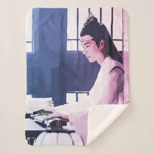 Soft Wangji spielen den Zither Sherpadecke